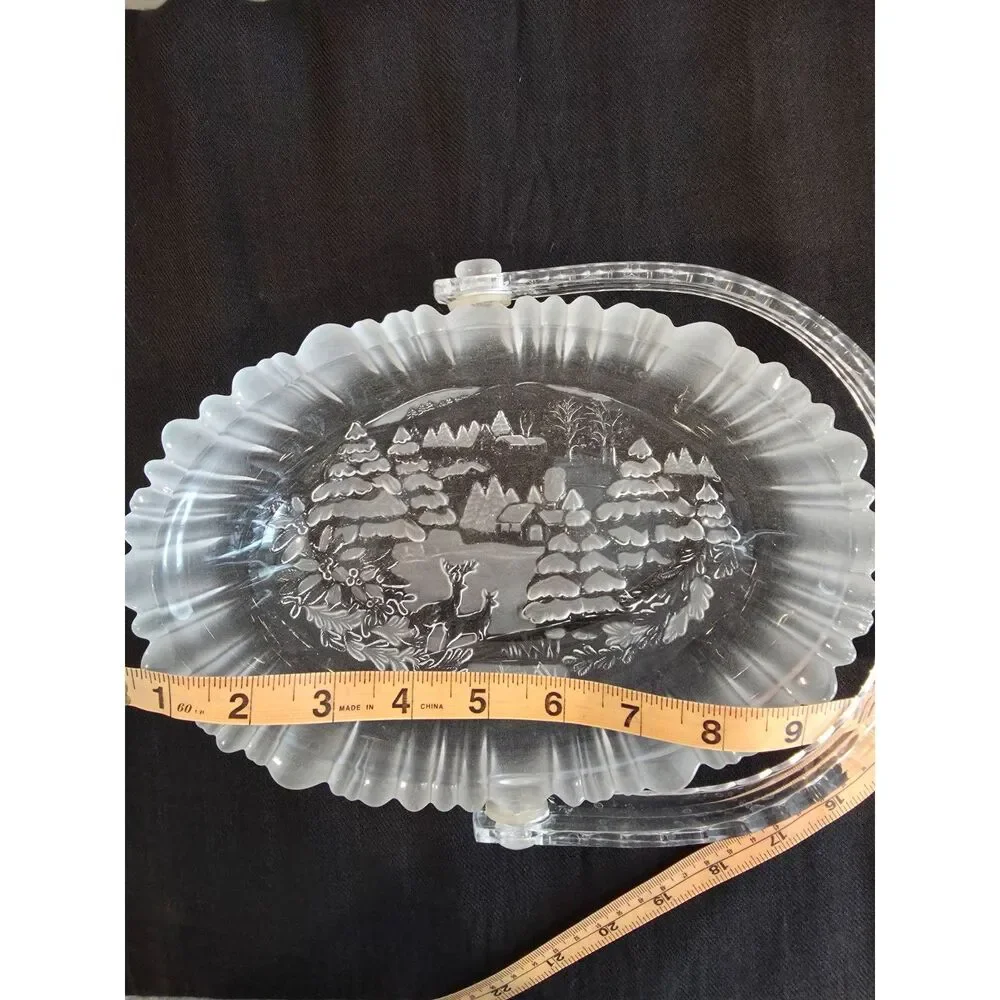 Vintage Mikasa Winter Dreams Frosted Glass Basket 90s Holiday Christmas Decor